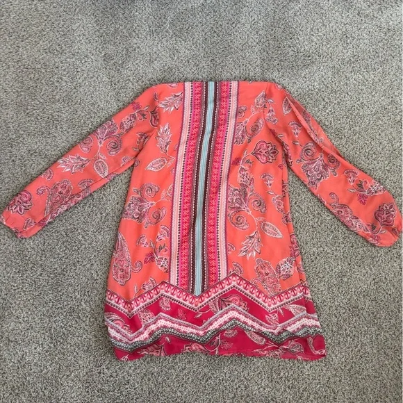 Cato Orange Pink Floral Boho Paisley Long Sleeve Women's Dress Sundress Sz Small - Picture 5 of 5